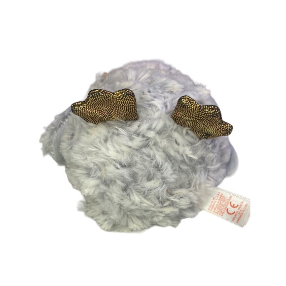 TY BEANIE BOOS OWELETTE Plush Gray White Owl Gold Glitter Eyes 6" 2017 Stuffie - Picture 9 of 11